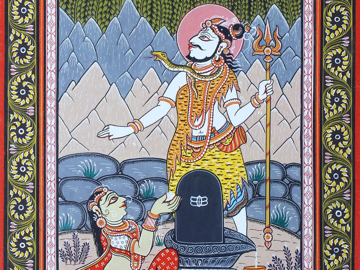Goddess Parvati Worships the Shiva Linga Pattachitra Painting on Cloth by Rabi Behera · view 4