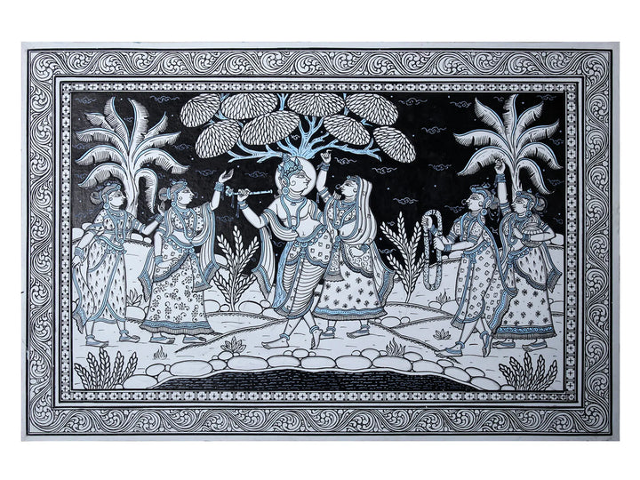 Radha Krishna with Gopis Pattachitra Painting on Cloth by Rabi Behera · view 1