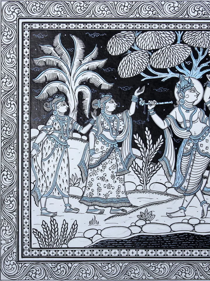 Radha Krishna with Gopis Pattachitra Painting on Cloth by Rabi Behera · view 2