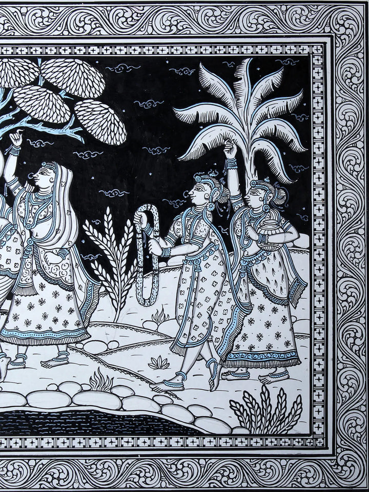 Radha Krishna with Gopis Pattachitra Painting on Cloth by Rabi Behera · view 4