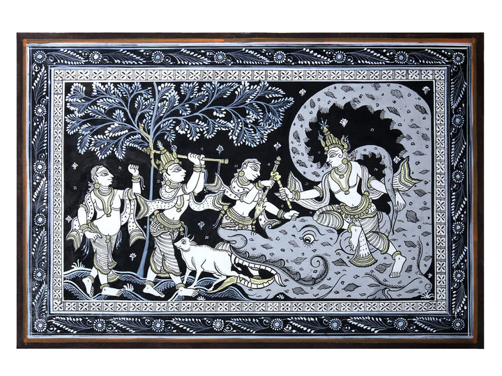Krishna Killing the Demon Aghasura Pattachitra Painting on Cloth by Rabi Behera · view 1