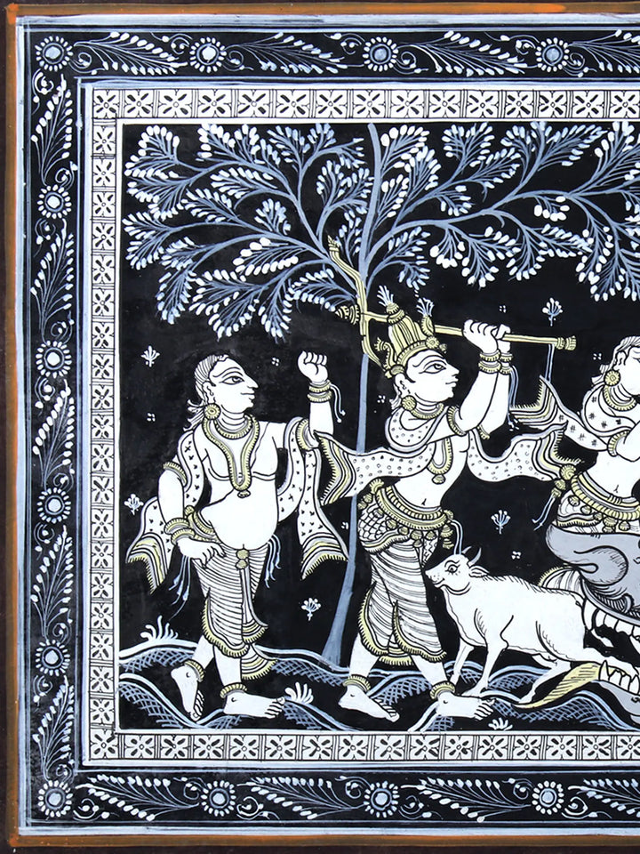 Krishna Killing the Demon Aghasura Pattachitra Painting on Cloth by Rabi Behera · view 2