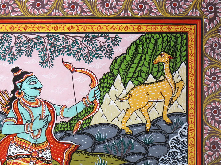 Goddess Sita Requesting Lord Rama to Catch Golden Deer Pattachitra Painting on Cloth by Rabi Behera · view 4