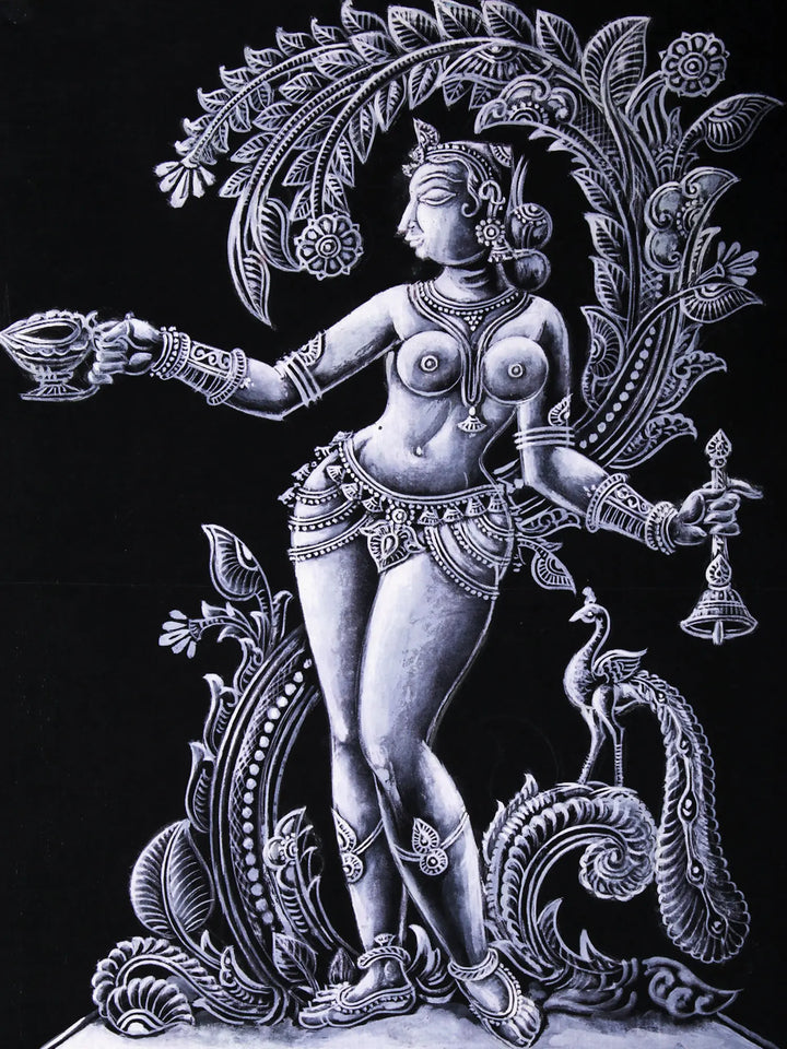 The Devoted Beauty: Lady Praying in Patachitra Pattachitra Painting on Cloth by Rabi Behera Pattachitra · view 2
