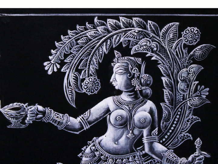 The Devoted Beauty: Lady Praying in Patachitra Pattachitra Painting on Cloth by Rabi Behera Pattachitra · view 3