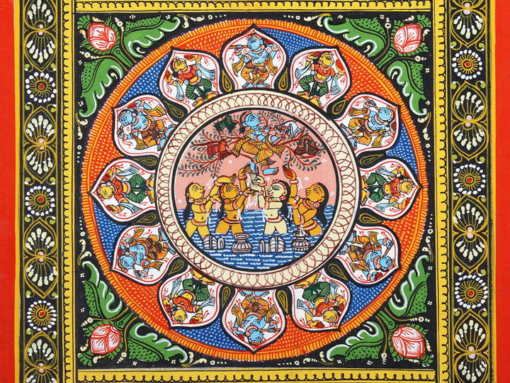 Lord Krishna Stealing the Clothes of Gopis with Dashavatara of Lord Vishnu Pattachitra Painting on Cloth by Rabi Behera · view 3