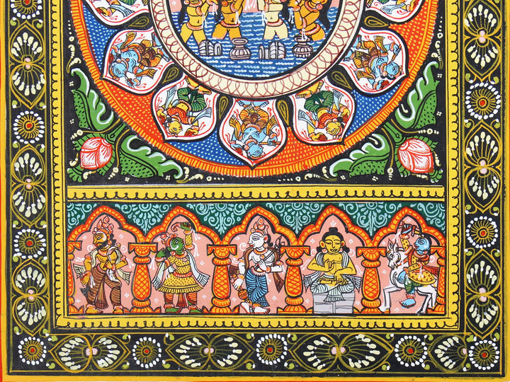 Lord Krishna Stealing the Clothes of Gopis with Dashavatara of Lord Vishnu Pattachitra Painting on Cloth by Rabi Behera · view 4