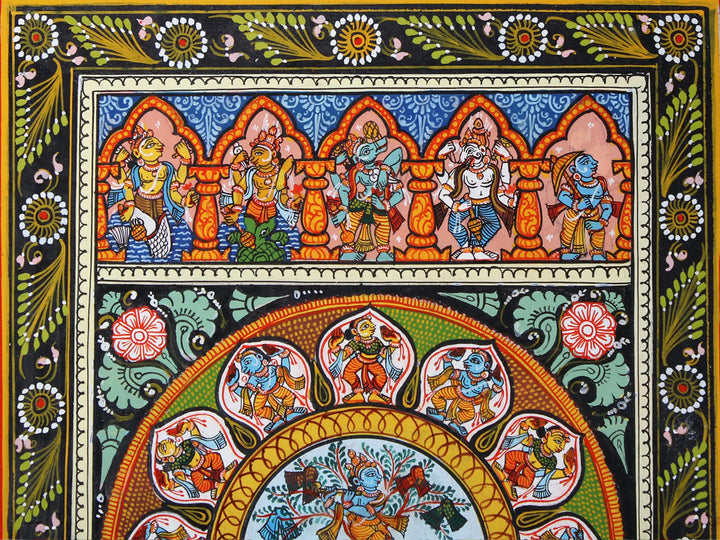 The Gopis Plead with Krishna to Return Their Clothing with Dashavatara of Lord Vishnu Pattachitra Painting on Cloth by Rabi Behera · view 2