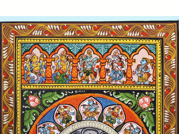 Lord Krishna Lifting Goverdhan Mountain with Dashavatara of Lord Vishnu Pattachitra Painting on Cloth by Rabi Behera · view 2