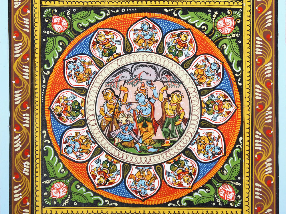 Lord Krishna Lifting Goverdhan Mountain With Dashavatara of Lord Vishnu