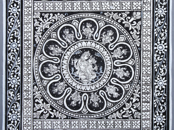 Radha-Krishna with Ten Incarnations of Lord Vishnu (Dashavatara) Pattachitra Painting on Cloth by Rabi Behera · view 3
