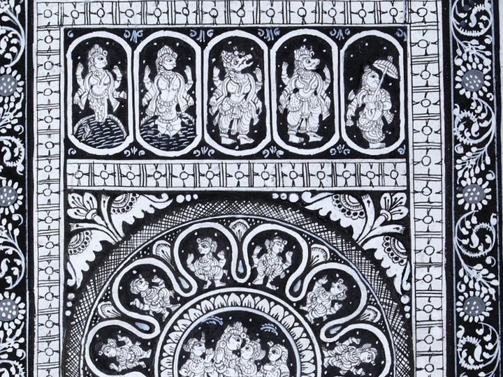 Radha-Krishna with Gopis Pattachitra Painting on Cloth by Rabi Behera · view 3