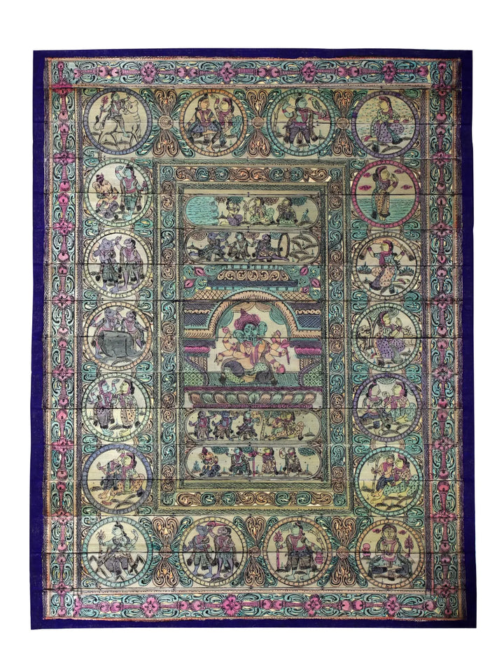 Six Armed Lord Ganesha at Center and His Life Story Pattachitra Painting on Cloth by Rabi Behera · view 1