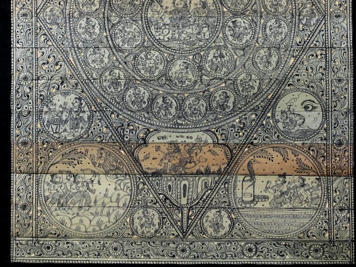 Rama Darbar at Center with Ramayana (Lord Rama's Story) Pattachitra Painting on Cloth by Rabi Behera · view 3