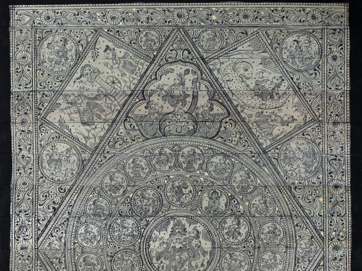 Radha-Krishna at Center with Krishna Leela Pattachitra Painting on Cloth by Rabi Behera · view 2