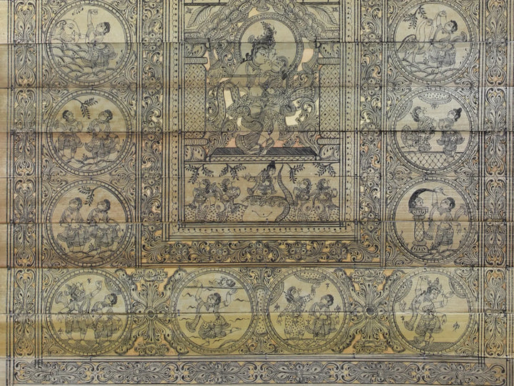 Radha-Krishna at Center with Shri Krishna's Life Story (Krishna Leela) Pattachitra Painting on Cloth by Rabi Behera · view 3
