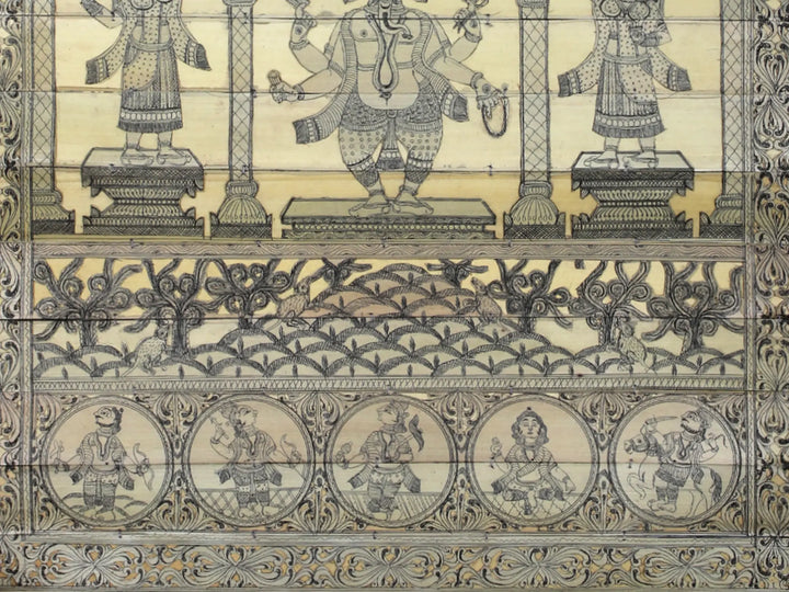 Standing Lord Ganesha and Ten Incarnations of Lord Vishnu (Dashavatara) Pattachitra Painting on Cloth by Rabi Behera · view 4