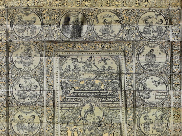 Radha Krishna at Center with Shri Krishna Leela Pattachitra Painting on Cloth by Rabi Behera · view 2