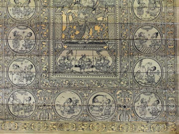 Radha Krishna at Center with Shri Krishna Leela Pattachitra Painting on Cloth by Rabi Behera · view 4