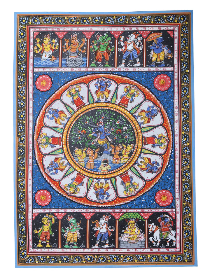 The Gopis Plead with Krishna to Return Their Clothing Pattachitra Painting on Cloth by Rabi Behera · view 1
