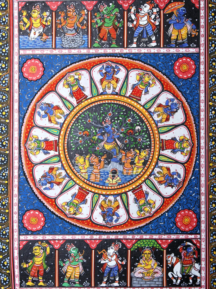 The Gopis Plead with Krishna to Return Their Clothing Pattachitra Painting on Cloth by Rabi Behera · view 2
