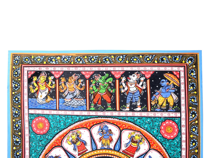 Lord Krishna Dancing on Serpent Kaliya Pattachitra Painting on Cloth by Rabi Behera · view 3