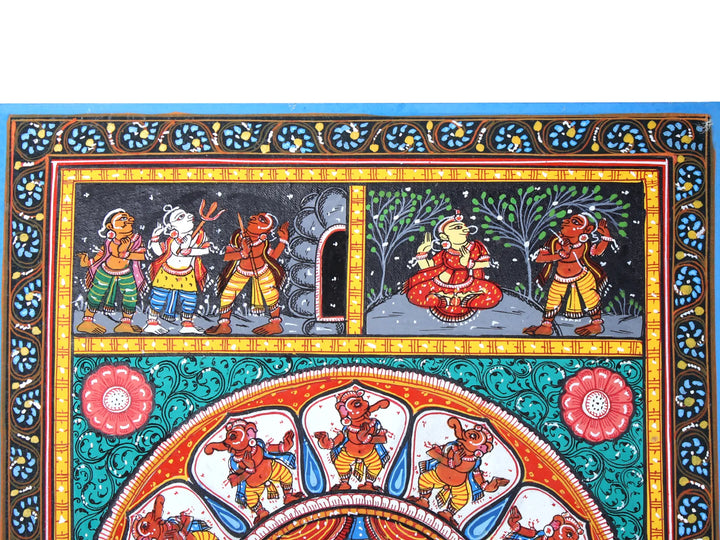 Lord Ganesha with His Story Pattachitra Painting on Cloth by Rabi Behera · view 3