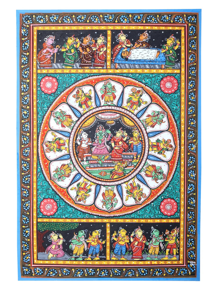 Ram Darbar with Ramayan Episodes Pattachitra Painting on Cloth by Rabi Behera · view 1