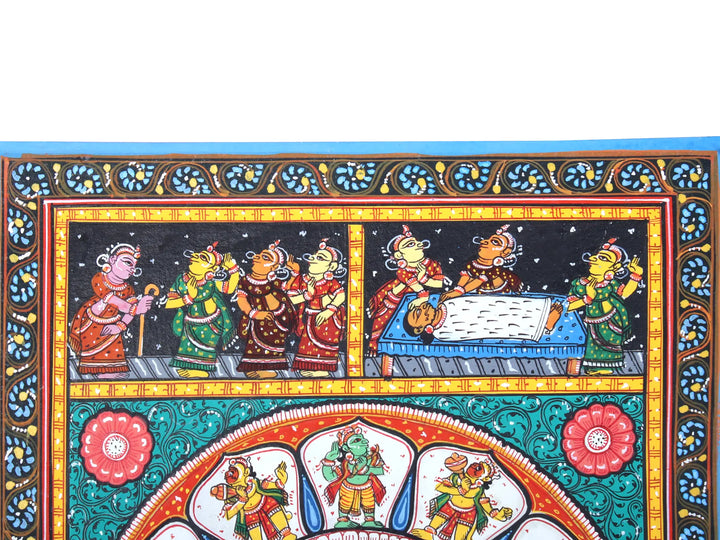Ram Darbar with Ramayan Episodes Pattachitra Painting on Cloth by Rabi Behera · view 3