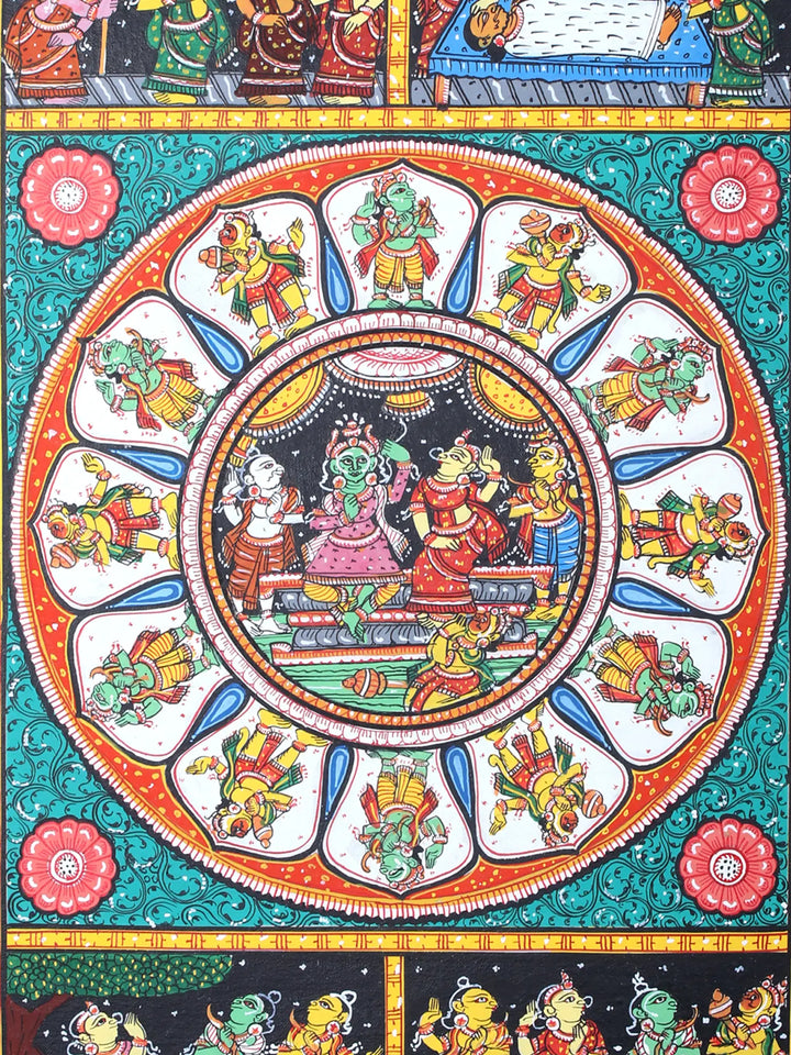 Ram Darbar with Ramayan Episodes Pattachitra Painting on Cloth by Rabi Behera · view 4