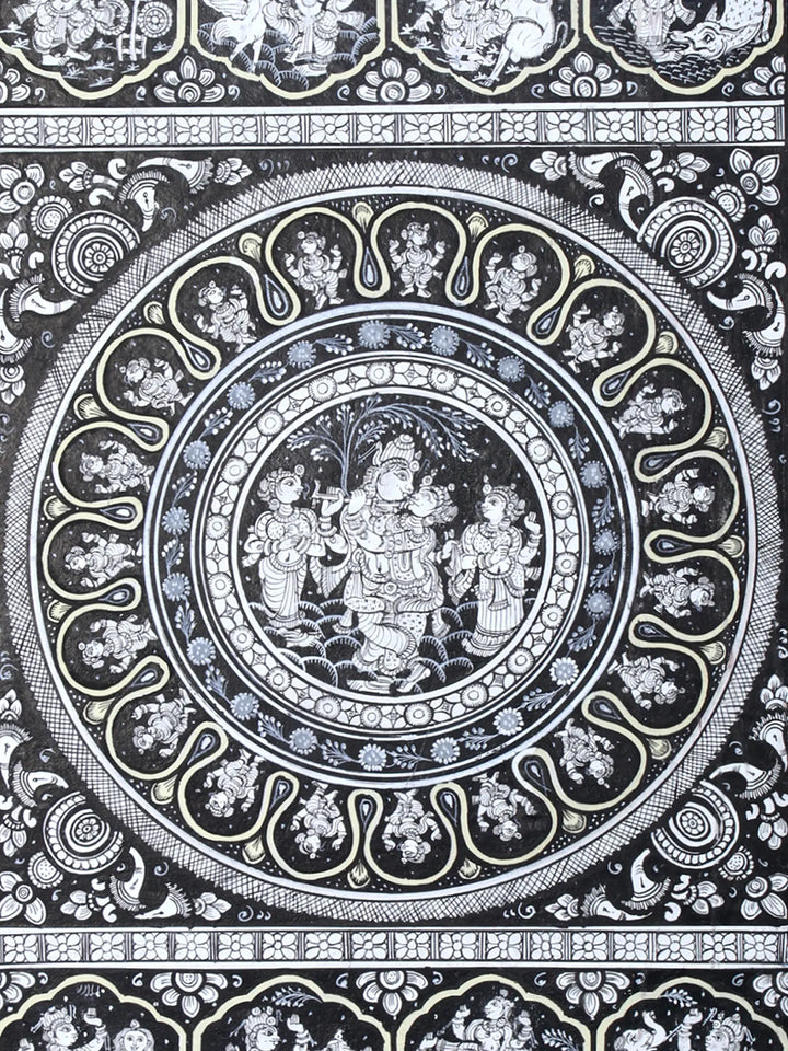Radha Krishna at Center and Demons Killed Pattachitra Painting on Cloth by Rabi Behera · view 4