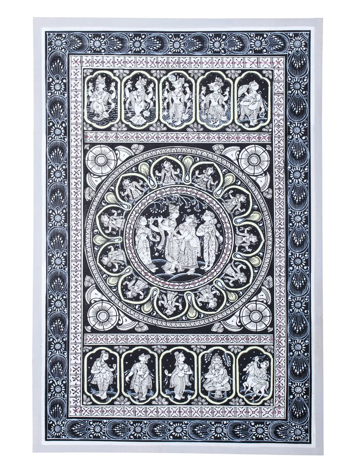 Murli Manohar and Radharani (Radha-Krishna) with Dashavatara of Lord Vishnu Pattachitra Painting on Cloth by Rabi Behera · view 1