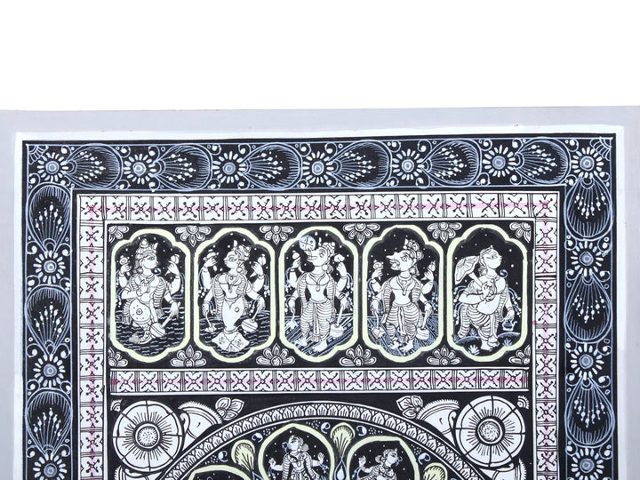 Murli Manohar and Radharani (Radha-Krishna) with Dashavatara of Lord Vishnu Pattachitra Painting on Cloth by Rabi Behera · view 3