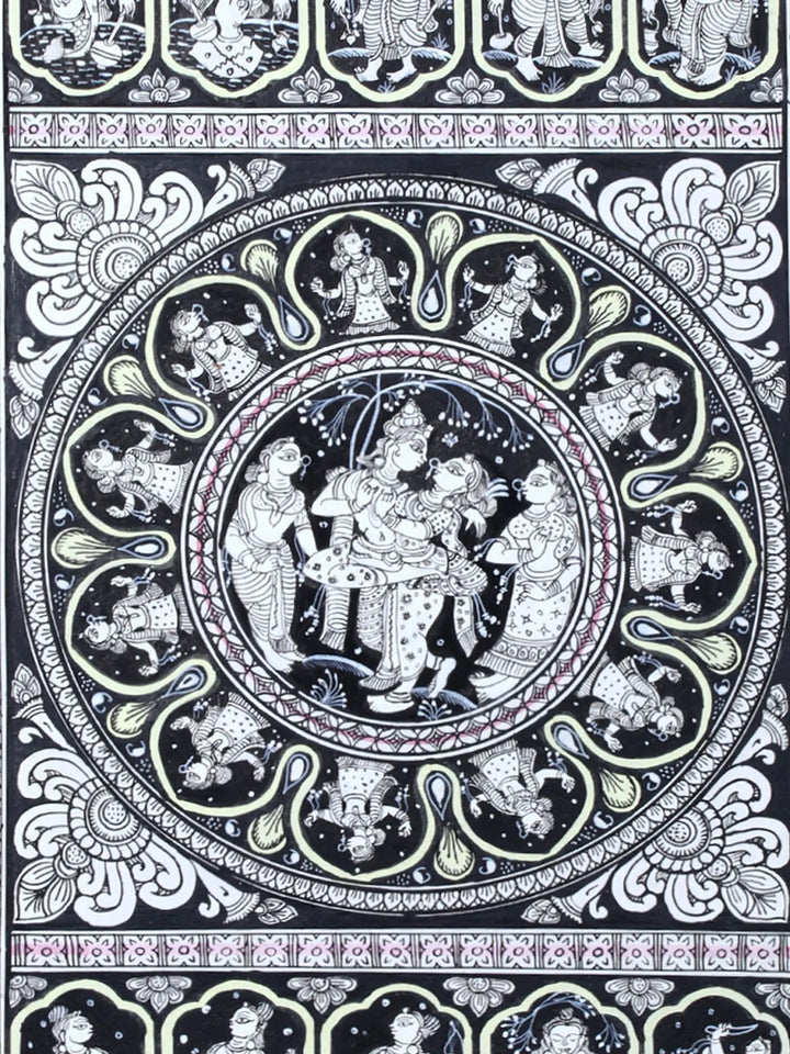 Radha-Krishna with Ten Incarnations of Lord Vishnu Pattachitra Painting on Cloth by Rabi Behera · view 4