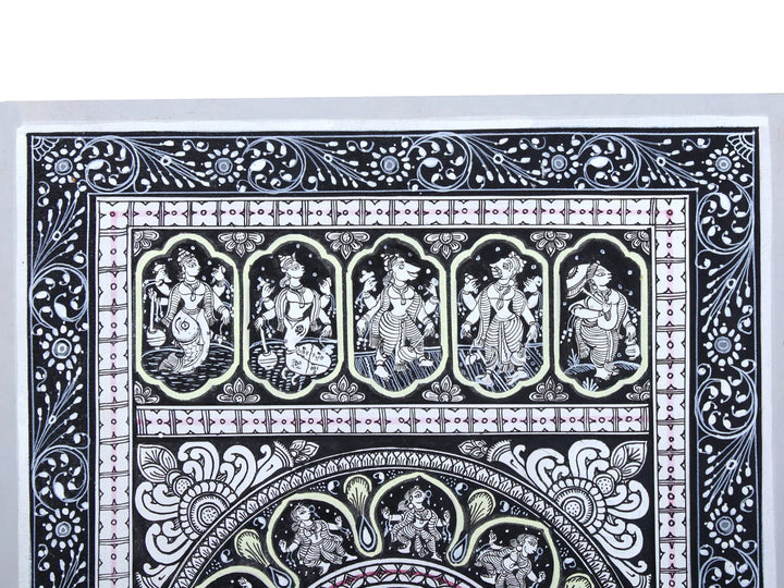 Radha-Krishna with Gopis and Ten Incarnations of Lord Vishnu Pattachitra Painting on Cloth by Rabi Behera · view 3