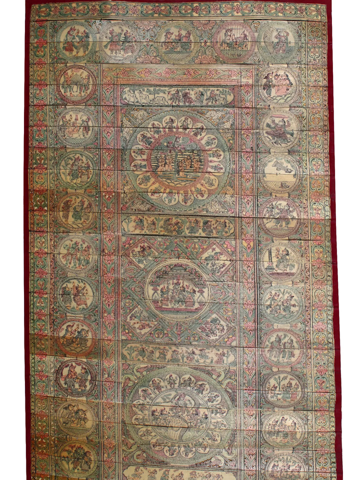 Large Episodes of Krishna's Life Story (Krishna Leela) Pattachitra Painting on Cloth by Rabi Behera · view 2