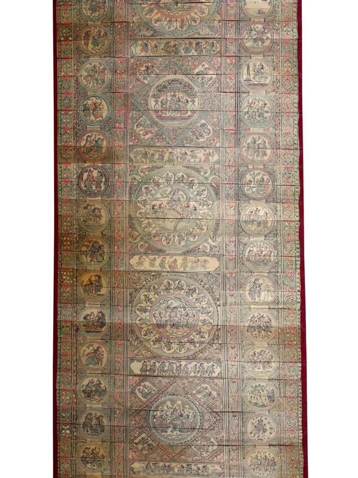 Large Episodes of Krishna's Life Story (Krishna Leela) Pattachitra Painting on Cloth by Rabi Behera · view 3