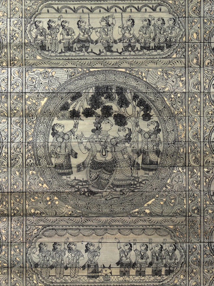 Radha-Krishna with Gopis and Krishna's Life Story (Krishna Leela) Pattachitra Painting on Cloth by Rabi Behera · view 2