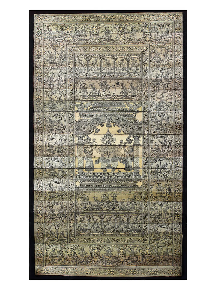 Standing Lord Ganesha with Episodes of His Life Story Pattachitra Painting on Cloth by Rabi Behera · view 1