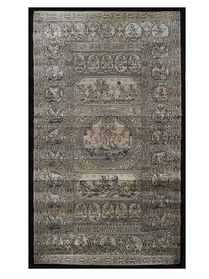 Eight Hands Ganesha at Center with Episodes of His Life Story Pattachitra Painting on Cloth by Rabi Behera · view 1
