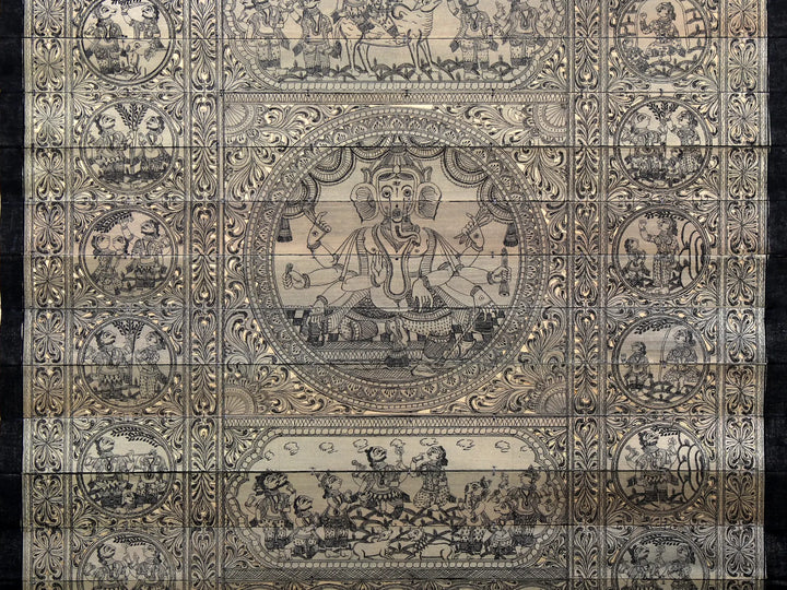 Eight Hands Ganesha at Center with Episodes of His Life Story Pattachitra Painting on Cloth by Rabi Behera · view 4