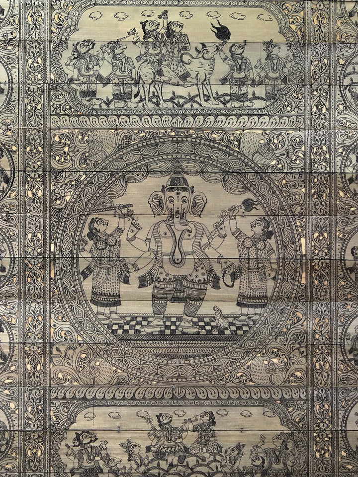 Episodes of Lord Ganesha's Life Story Pattachitra Painting on Cloth by Rabi Behera · view 2