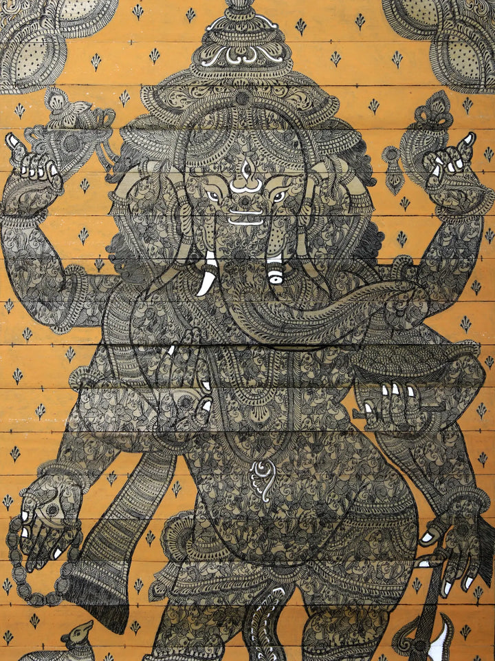 Six Hands Lord Ganesha - Made of Small Ganeshas Pattachitra Painting on Cloth by Rabi Behera · view 2