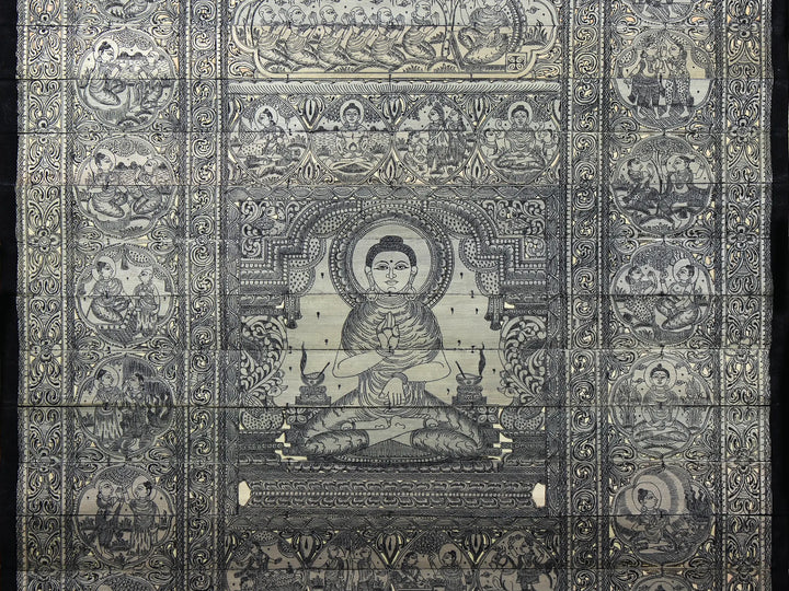Sitting Gautam Buddha with His Life Story Pattachitra Painting on Cloth by Rabi Behera · view 4