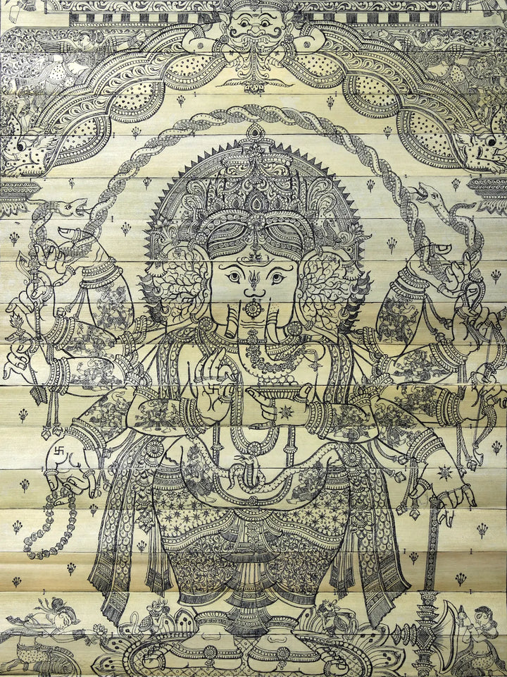 Mahaganapati- Ten Hands Standing Lord Ganesha Pattachitra Painting on Cloth by Rabi Behera · view 2