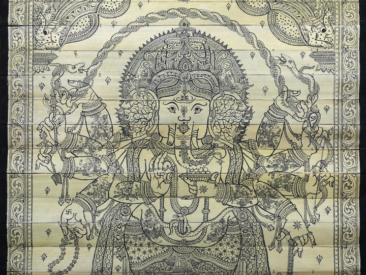 Mahaganapati- Ten Hands Standing Lord Ganesha Pattachitra Painting on Cloth by Rabi Behera · view 4
