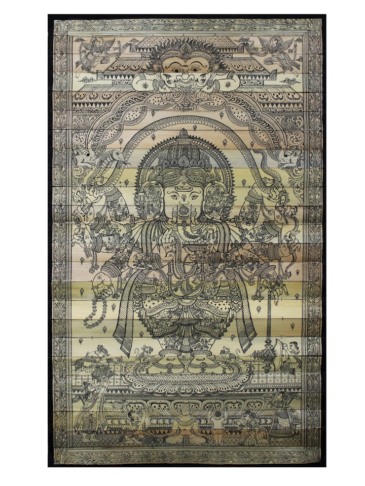 Ten Armed Mahaganapti with Serpent Vasuki Stretched Over His Head (From the Ganesha Purana) Pattachitra Painting on Cloth by Rabi Behera · view 1