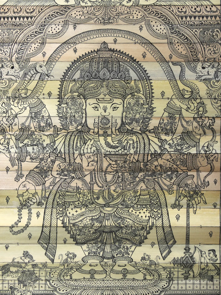 Ten Armed Mahaganapti with Serpent Vasuki Stretched Over His Head (From the Ganesha Purana) Pattachitra Painting on Cloth by Rabi Behera · view 2