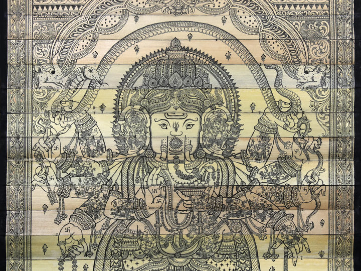 Ten Armed Mahaganapti with Serpent Vasuki Stretched Over His Head (From the Ganesha Purana) Pattachitra Painting on Cloth by Rabi Behera · view 4