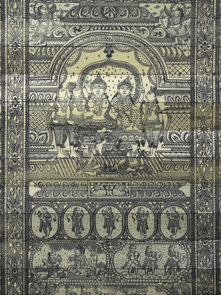 Shri Ram Darbar at Center with Ramayan (The Story of Lord Ram) Pattachitra Painting on Cloth by Rabi Behera · view 2